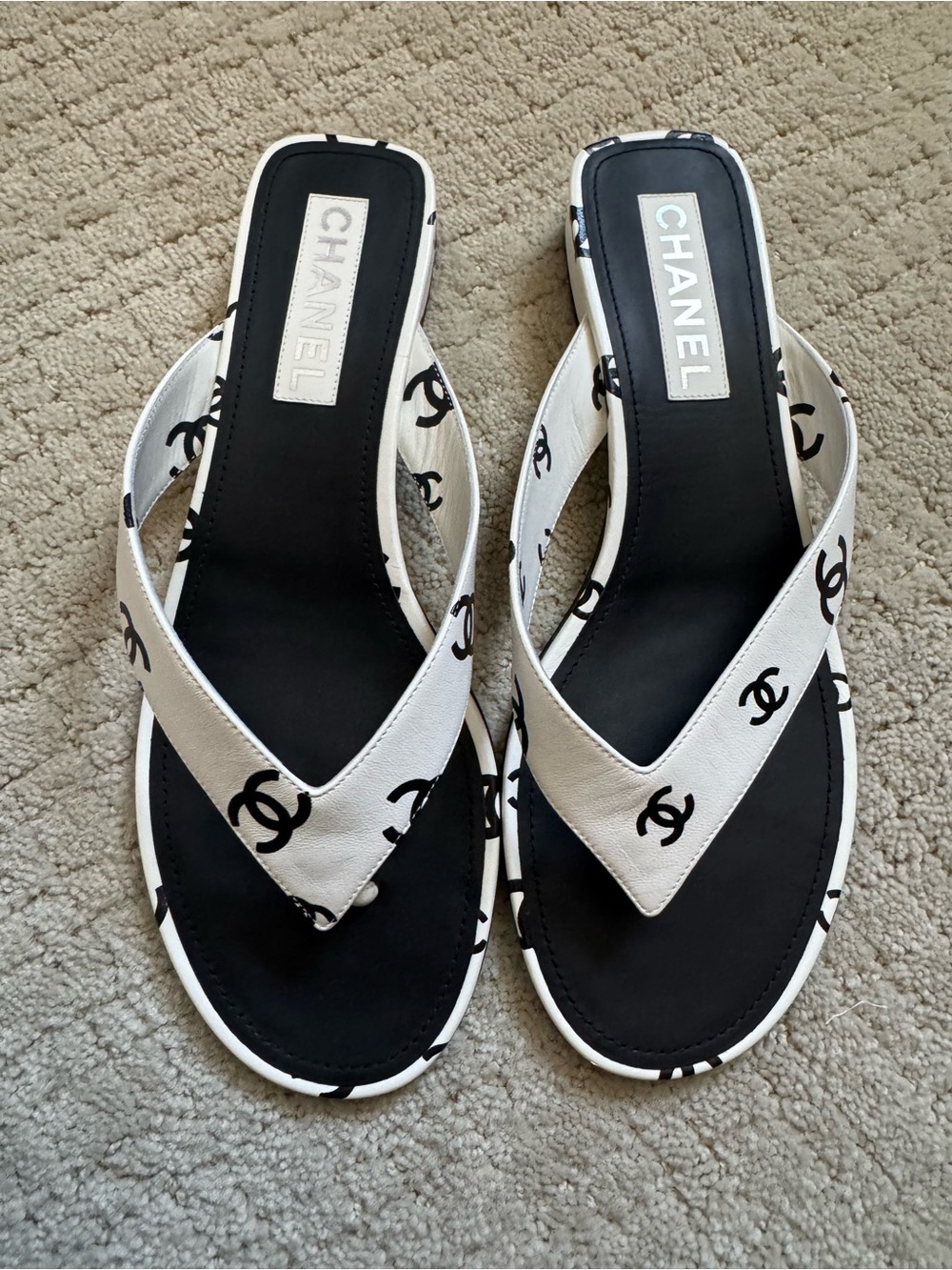 CHANEL Black & White Logo Cross-Strap Sandals - Women